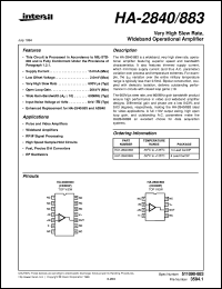 HA-2840/883 datasheet: Very High Slew Rate, Wideband Operational Amplifier HA-2840/883
