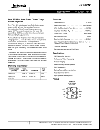 HFA1212 datasheet: Dual 350MHz, Low Power Closed Loop Buffer Amplifier FN3607.4 HFA1212