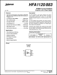 HFA1120/883 datasheet: 850MHz Current Feedback Amplifier with Offset Adjust HFA1120/883