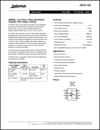 HFA1135 datasheet: 360MHz, Low Power, Video Operational Amplifier with Output Limiting HFA1135