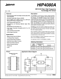 HIP4080A datasheet: 80V/2.5A Peak, High Frequency Full Bridge FET Driver HIP4080A