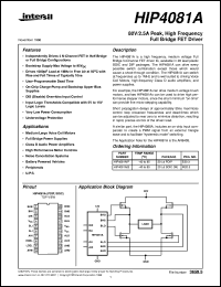 HIP4081A datasheet: 80V/2.5A Peak, High Frequency Full Bridge FET Driver HIP4081A