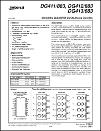 DG411/883 datasheet: Monolithic Quad SPST CMOS Analog Switches DG411/883