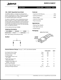 RHRG15100CC datasheet: 15A, 1000V Hyperfast Dual Diode RHRG15100CC