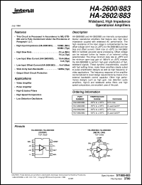 HA-2600/883 datasheet: Wideband, High Impedance Operational Amplifiers HA-2600/883