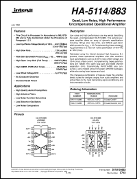 HA-5114/883 datasheet: Quad, Low Noise, High Performance Uncompensated Operational Amplifier HA-5114/883
