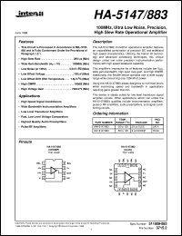 HA-5147/883 datasheet: 100MHz, Ultra Low Noise, Precision, High Slew Rate Operational Amplifier HA-5147/883