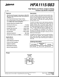 HFA1115/883 datasheet: High Speed, Low Power, Output Limiting Closed Loop Buffer Amplifier HFA1115/883