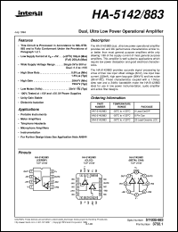HA-5142/883 datasheet: Dual, Ultra Low Power Operational Amplifier HA-5142/883