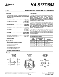 HA-5177/883 datasheet: Ultra Low Offset Voltage Operational Amplifier HA-5177/883