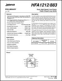 HFA1212/883 datasheet: Dual, High Speed, Low Power, Video Closed Loop Buffer HFA1212/883