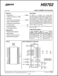 HI5702 datasheet: 10-Bit, 40 MSPS A/D Converter HI5702