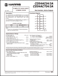 CD54AC04F3A datasheet: Hex Inverters, Active Outputs CD54AC04F3A