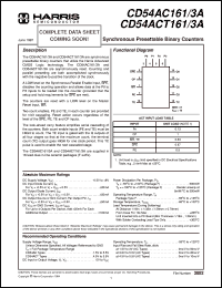 CD54ACT161F3A datasheet: Synchronous Presettable  Binary Counters CD54ACT161F3A