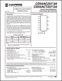 CD54ACT257F3A datasheet: Quad 2-Input Multiplexer Three-State, Non-Inverting CD54ACT257F3A