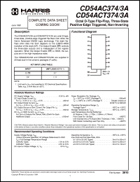 CD54AC374F3A datasheet: Octal D-Type Flip-Flop, Three-State Positive-Edge Triggered, Non-Inverting CD54AC374F3A