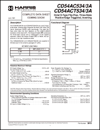 CD54AC534F3A datasheet: Octal D-Type Flip-Flop, Three-State Positive-Edge Triggered, Inverting CD54AC534F3A