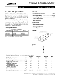 RHRU5060 datasheet: 50A, 400V - 600V Hyperfast Diodes RHRU5060
