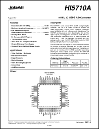 HI5710A datasheet: 10-Bit, 20 MSPS A/D Converter HI5710A