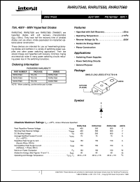 RHRU7550 datasheet: 75A, 400V - 600V Hyperfast Diodes RHRU7550