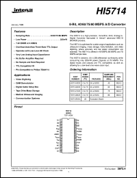 HI5714 datasheet: 8-Bit, 40/60/75/80 MSPS A/D Converter HI5714