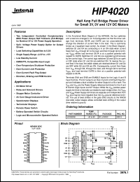 HIP4020 datasheet: Half Amp Full Bridge Power Driver for Small 3V, 5V and 12V DC Motors HIP4020
