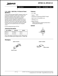 IRFR9110 datasheet: 3.1A, 100V, 1.200 Ohm, P-Channel Power MOSFETs IRFR9110