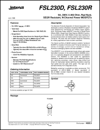 FSL230D datasheet: 5A, 200V, 0.460 Ohm, Rad Hard, SEGR Resistant, N-Channel Power MOSFETs FSL230D