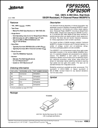 FSF9250R datasheet: 15A, -200V, 0.290 Ohm, Rad Hard, SEGR Resistant, P-Channel Power MOSFETs FSF9250R