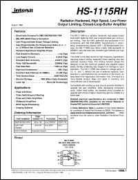 HS-1115RH datasheet: Radiation Hardened, High Speed, Low Power Output Limiting, Closed-Loop-Buffer Amplifier HS-1115RH