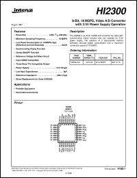 HI2300 datasheet: 8-Bit, 18 MSPS, Video A/D Converter with 3.3V Power Supply Operation HI2300