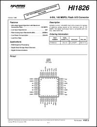 HI1826 datasheet: 6-Bit, 140 MSPS, Flash A/D Converter HI1826