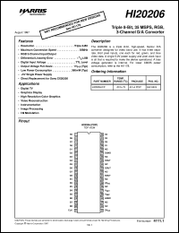 HI20206 datasheet: Triple 8-Bit, 35 MSPS, RGB, 3-Channel D/A Converter HI20206