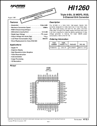 HI1260 datasheet: Triple 8-Bit, 35 MSPS, RGB, 3-Channel D/A Converter HI1260