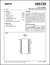 HI5735 datasheet: 12-Bit, 80 MSPS, High Speed Video D/A Converter HI5735