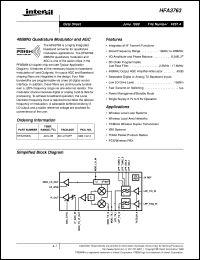 HFA3763 datasheet: 400MHz Quadrature Modulator and AGC HFA3763