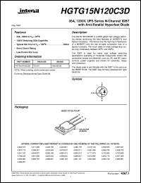 HGTG15N120C3D datasheet: 35A, 1200V, UFS Series N-Channel IGBT with Anti-Parallel Hyperfast Diode HGTG15N120C3D