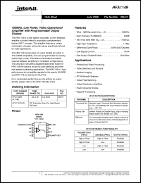 HFA1149 datasheet: 450MHz, Low Power, Video Operational Amplifier with Programmable Output Disable HFA1149