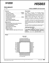 HI5865 datasheet: 12 bit, 65 MSPS A/D Converter HI5865