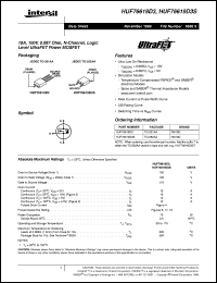 HUF76619D3 datasheet: 18A, 100V, 0.087 Ohm, N-Channel, Logic Level UltraFET Power MOSFET HUF76619D3