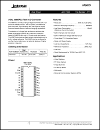 HI5675 datasheet: 8-Bit, 20MSPS, Flash A/D Converter HI5675