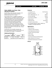 HFA1305 datasheet: Triple, 560MHz, Low Power, Video Operational Amplifier HFA1305