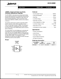 HCA10009 datasheet: 100MHz, Single and Dual Low Noise, Precision Operational Amplifier HCA10009