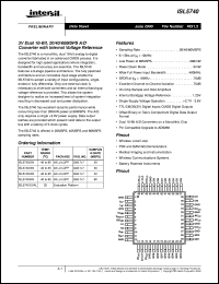 ISL5740 datasheet: 3V Dual 10-Bit, 20/40/60MSPS A/D Converter with Internal Voltage Reference ISL5740