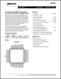 HI2325 datasheet: 3.3V Dual 8-Bit, 40MSPS A/D Converter with Internal Reference and Digital Clamp HI2325