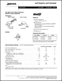 HUF75542S3S datasheet: 75A, 80V, 0.014 Ohm, N-Channel, UltraFET Power MOSFETs HUF75542S3S