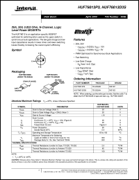 HUF76013P3 datasheet: 20A, 20V, 0.022 Ohm, N-Channel, Logic Level Power MOSFETs HUF76013P3