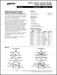 CA1458 datasheet: 0.9MHz Single and Dual, High Gain Operational Amplifiers for Military, Industrial and Commercial Applications FN531.4 CA1458