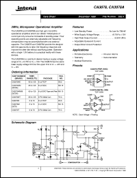 CA3078A datasheet: 2MHz, Micropower Operational Amplifier CA3078A