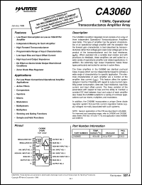 CA3060 datasheet: 4MHz, BiMOS Operational Amplifier with MOSFET Input/CMOS Output CA3060